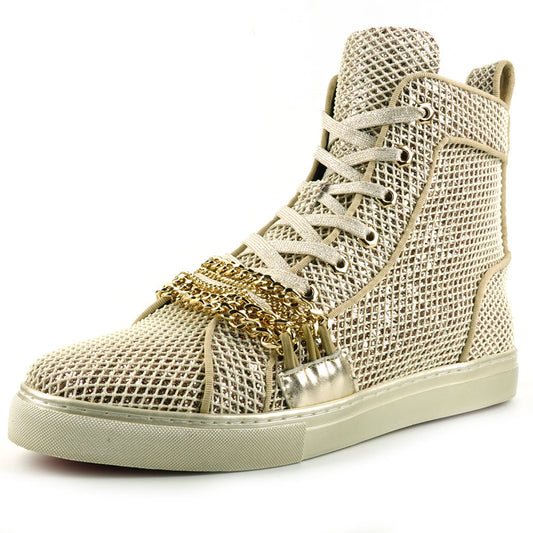 FI-2410 White Gold Glitter Lace up High top Sneaker Encore by Fiesso