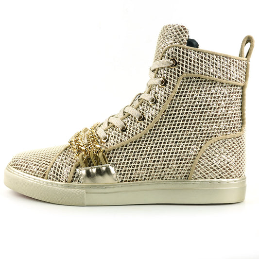 FI-2410 White Gold Glitter Lace up High top Sneaker Encore by Fiesso