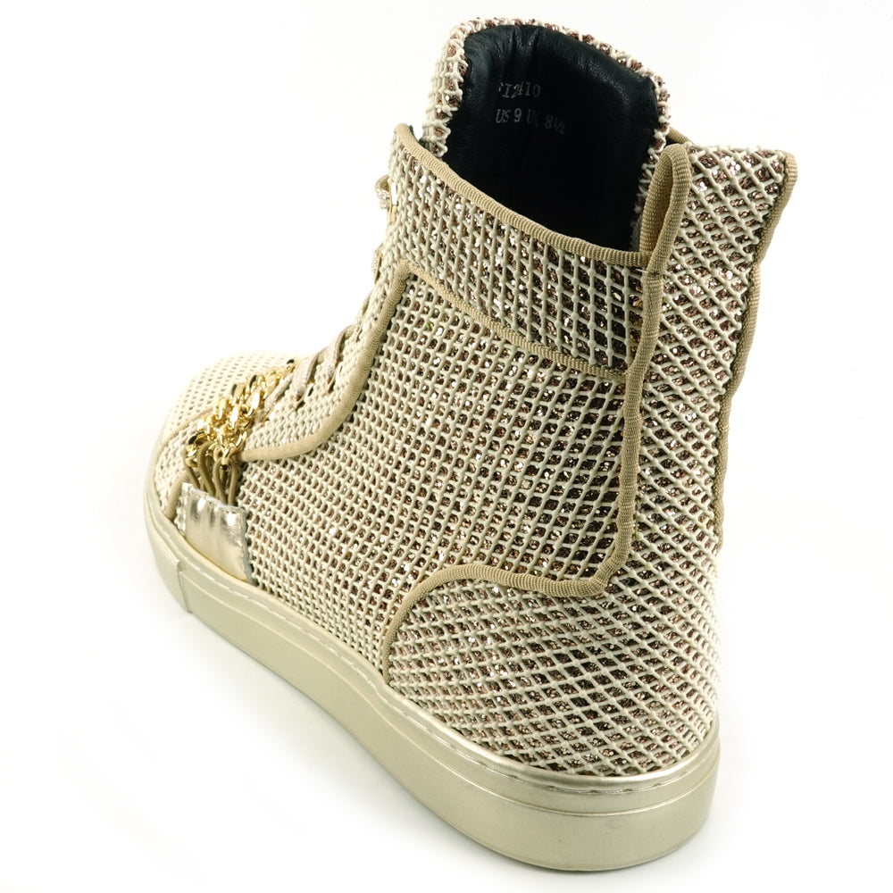 FI-2410 White Gold Glitter Lace up High top Sneaker Encore by Fiesso