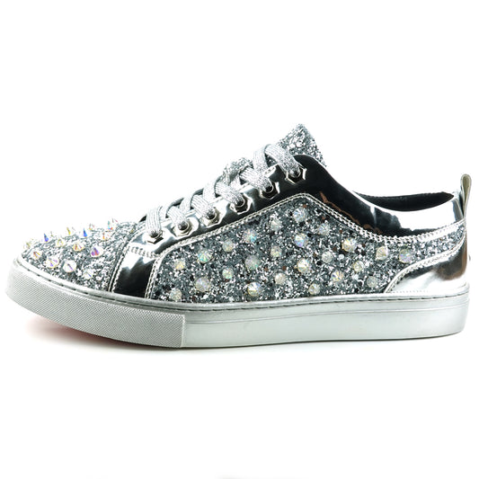 FI-2413 Silver Glitter Silver Spikes Lace up Sneaker Encore by Fiesso