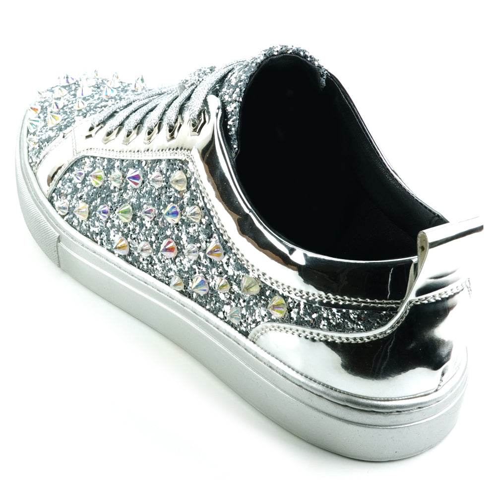 FI-2413 Silver Glitter Silver Spikes Lace up Sneaker Encore by Fiesso