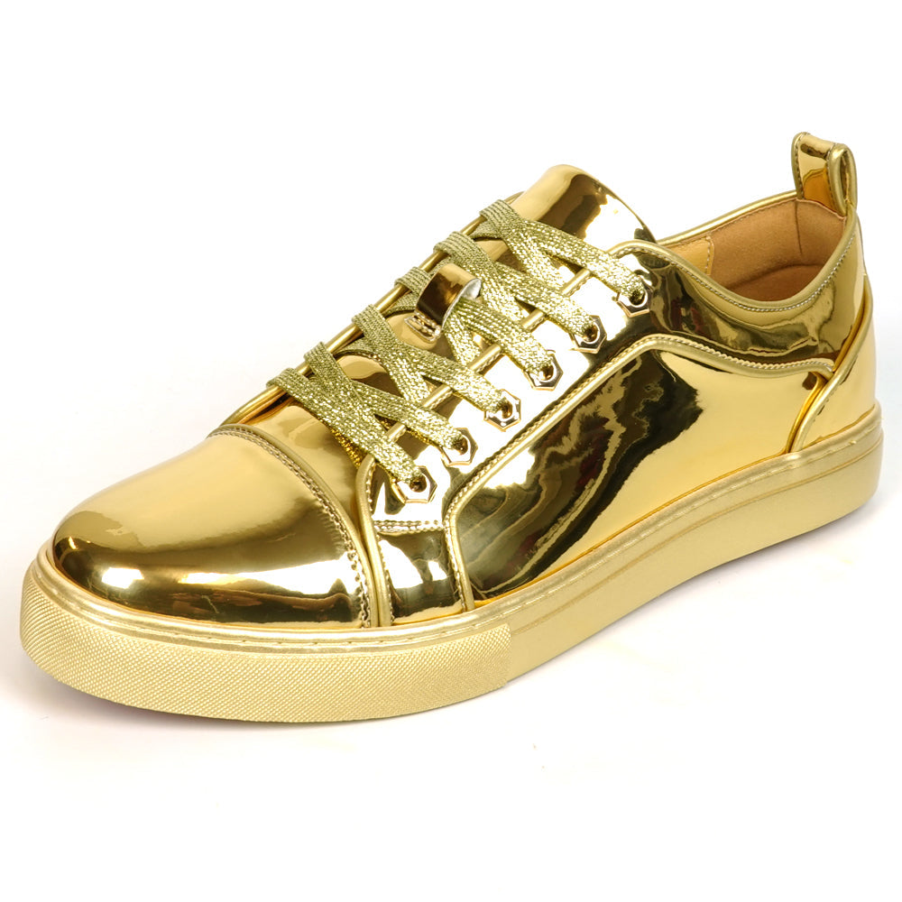 FI-2415-2 Gold Patent Leather Lace up Sneaker Encore by Fiesso