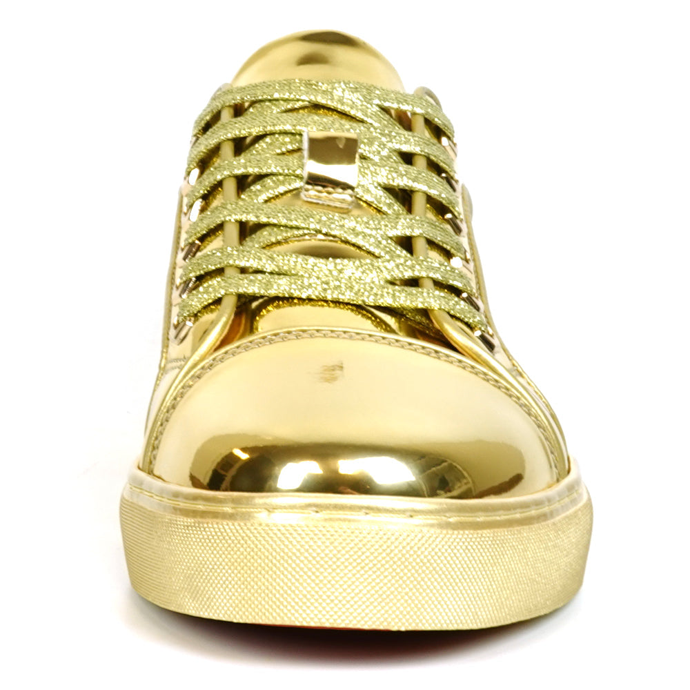 FI-2415-2 Gold Patent Leather Lace up Sneaker Encore by Fiesso