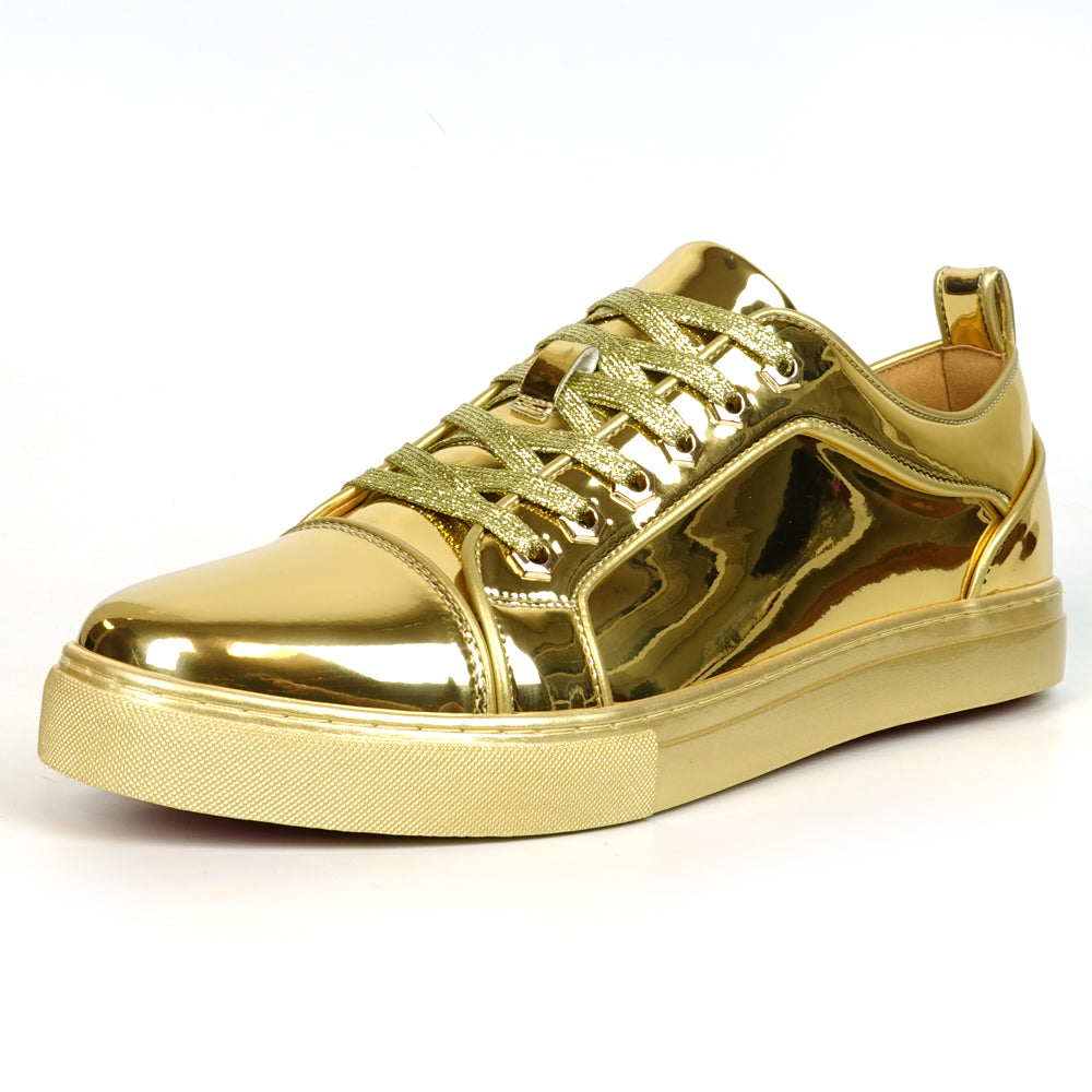 FI-2415-2 Gold Patent Leather Lace up Sneaker Encore by Fiesso