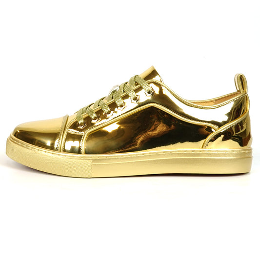 FI-2415-2 Gold Patent Leather Lace up Sneaker Encore by Fiesso