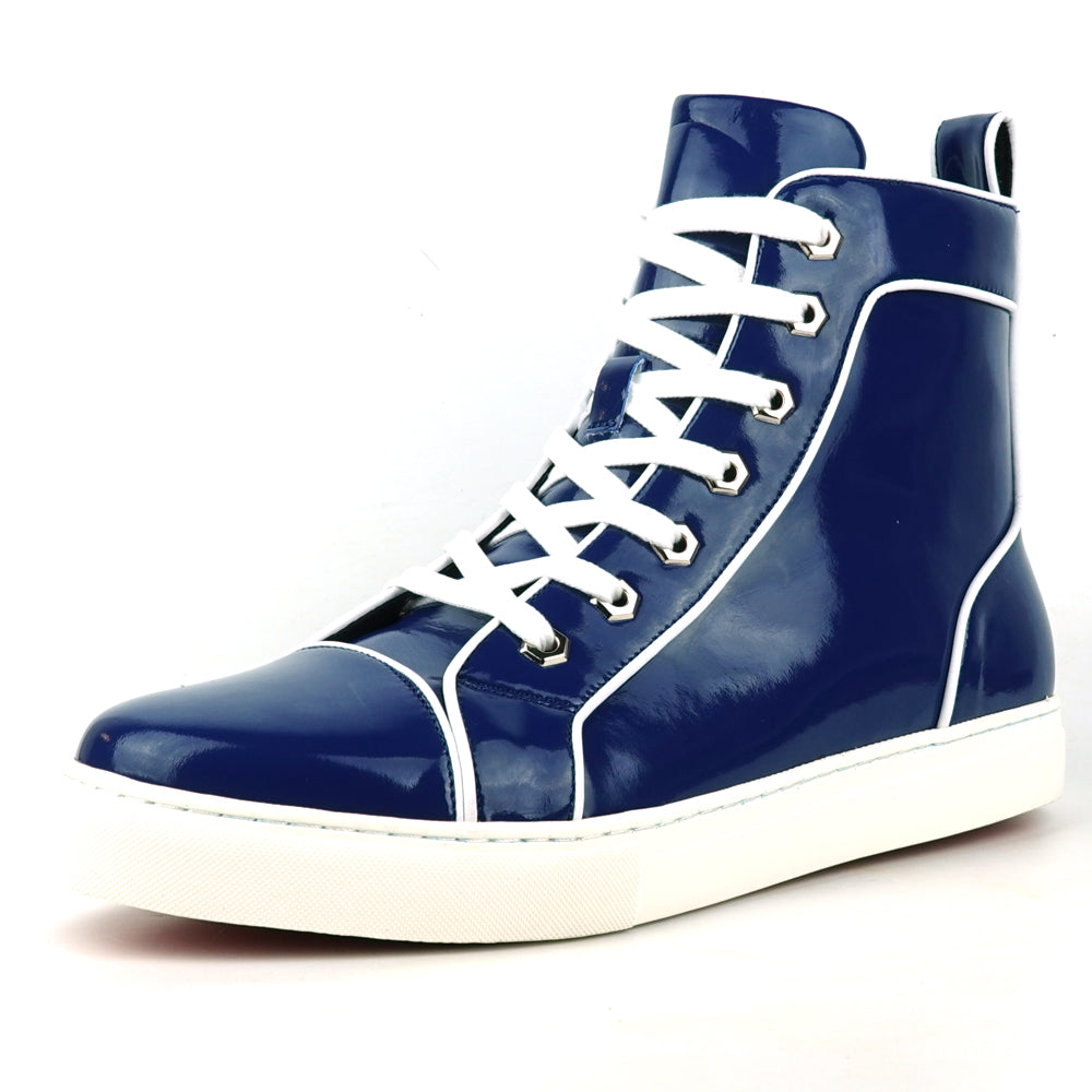 FI-2416 Navy Patent Leather Lace up High top Sneaker Encore by Fiesso