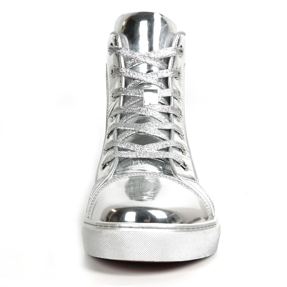 FI-2416-2 Silver Patent Leather Lace up High top Sneaker Encore by Fiesso