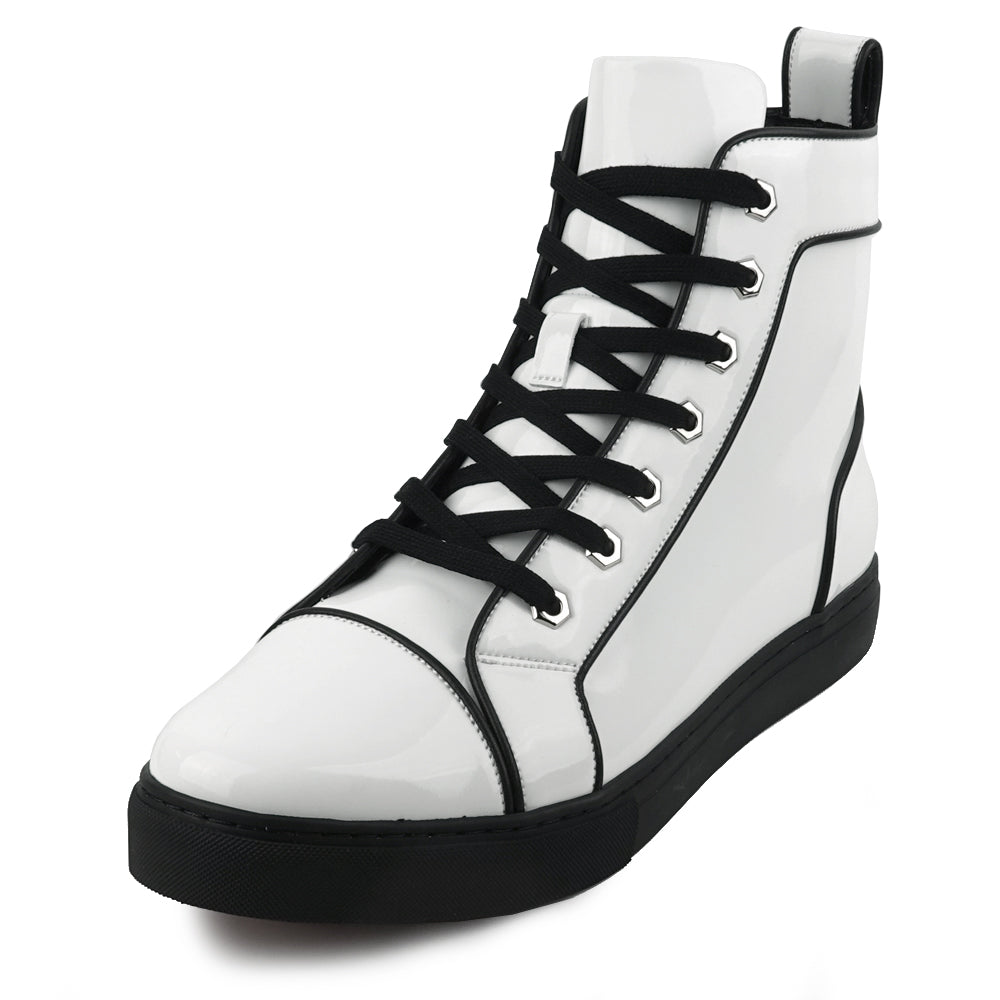 FI-2416 White Patent Leather Lace up High top Sneaker Encore by Fiesso