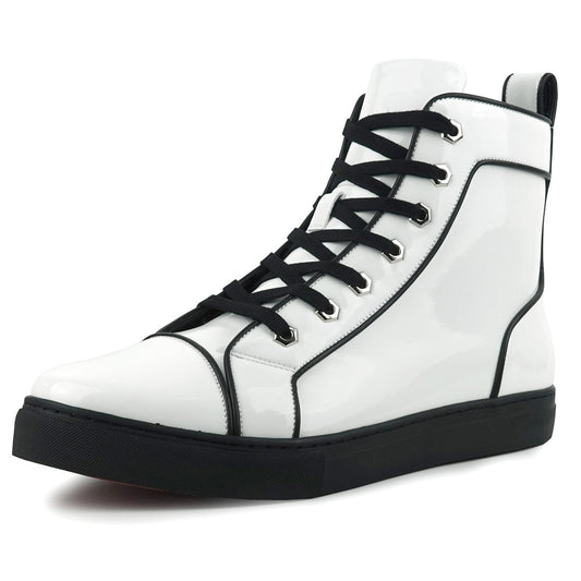 FI-2416 White Patent Leather Lace up High top Sneaker Encore by Fiesso