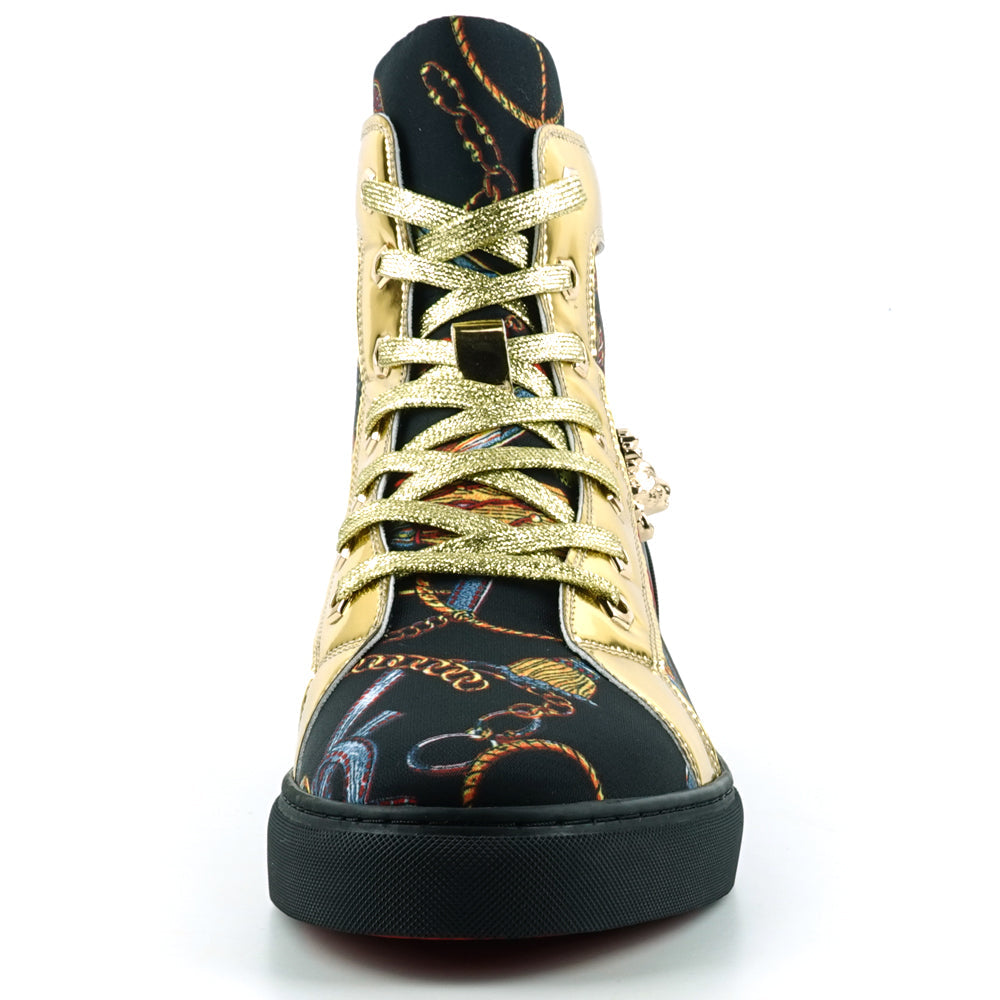 FI-2421 Black Gold Lace up High top Sneaker Encore by Fiesso