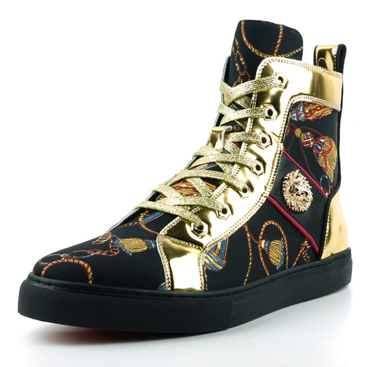 FI-2421 Black Gold Lace up High top Sneaker Encore by Fiesso
