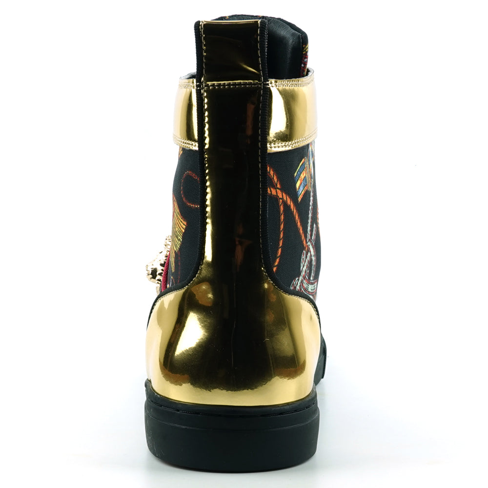 FI-2421 Black Gold Lace up High top Sneaker Encore by Fiesso