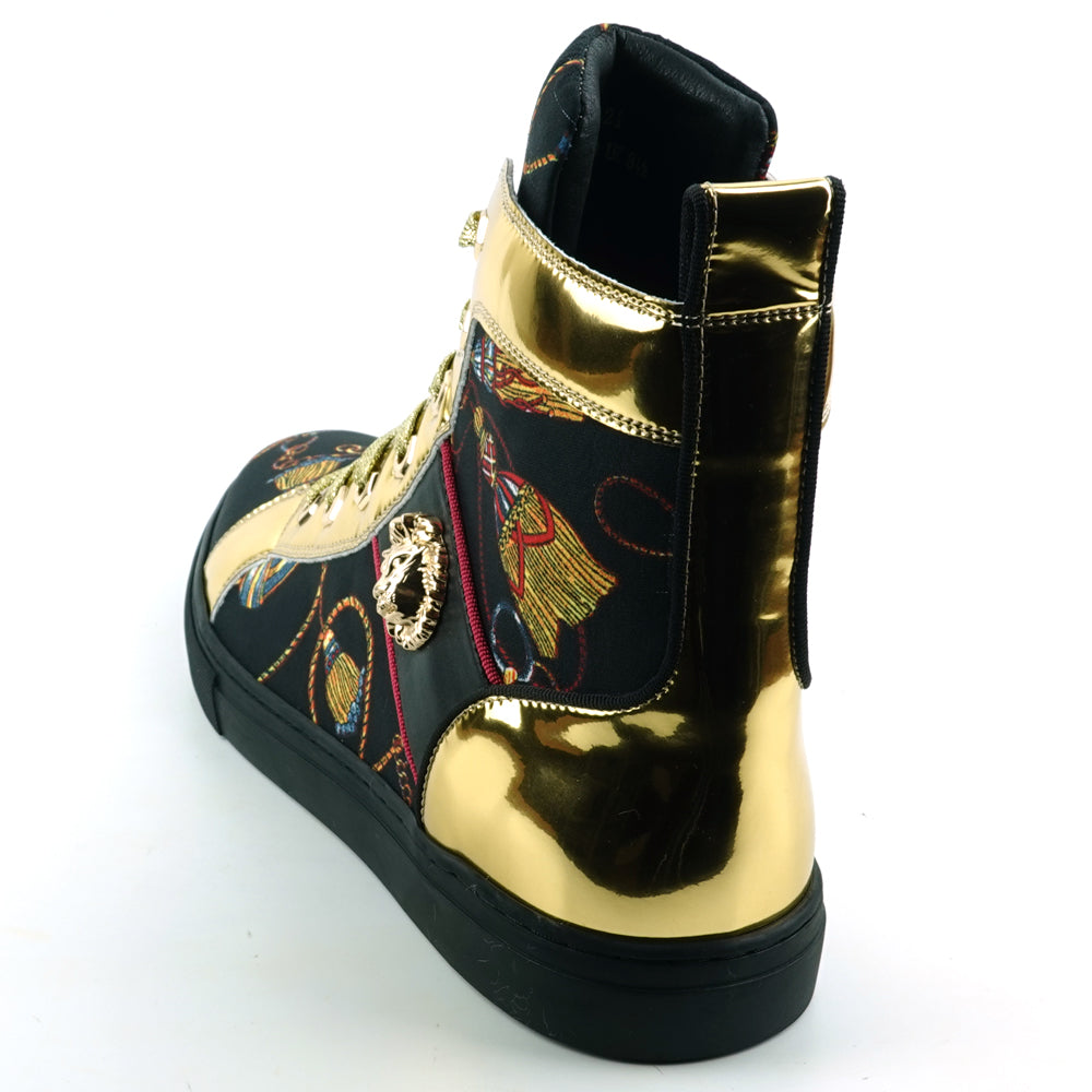 FI-2421 Black Gold Lace up High top Sneaker Encore by Fiesso