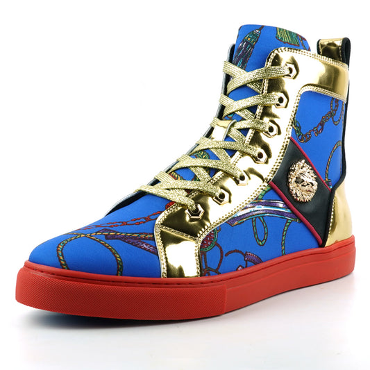 FI-2421 Blue Gold Lace up High top Sneaker Encore by Fiesso