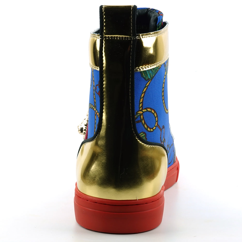 FI-2421 Blue Gold Lace up High top Sneaker Encore by Fiesso