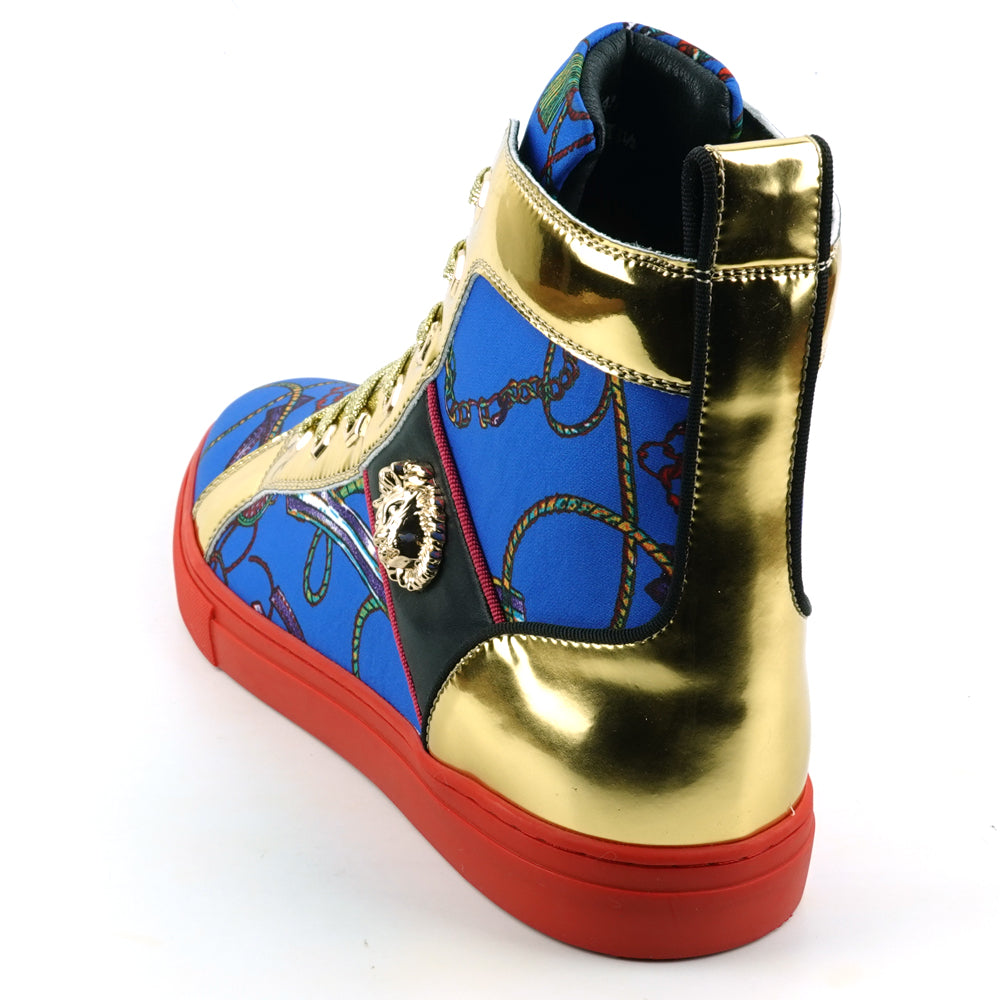 FI-2421 Blue Gold Lace up High top Sneaker Encore by Fiesso
