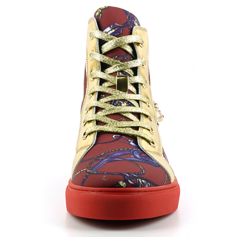 FI-2421 Red Gold Lace up High top Sneaker Encore by Fiesso