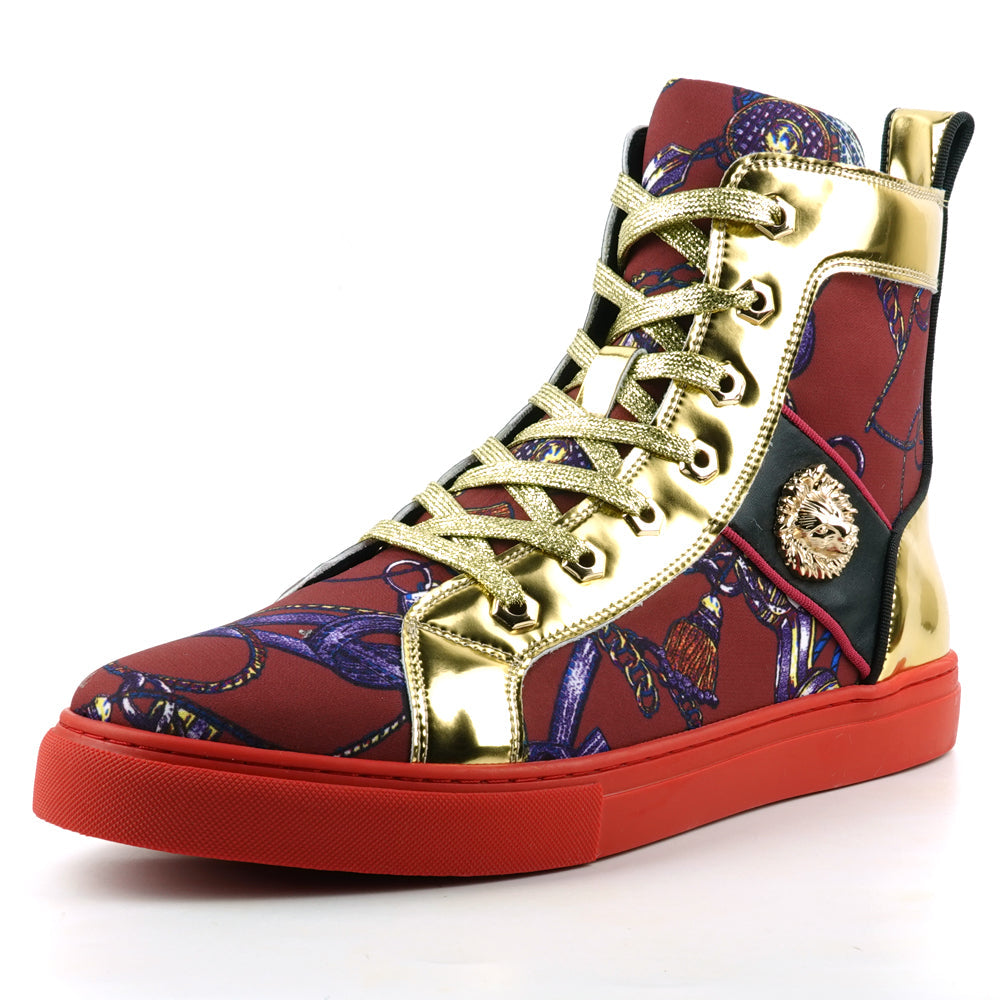 FI-2421 Red Gold Lace up High top Sneaker Encore by Fiesso