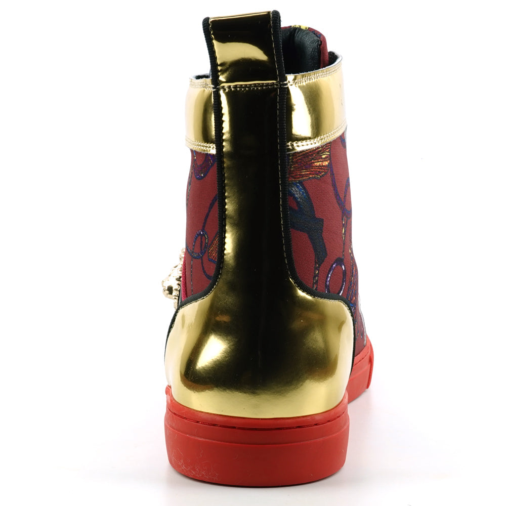 FI-2421 Red Gold Lace up High top Sneaker Encore by Fiesso