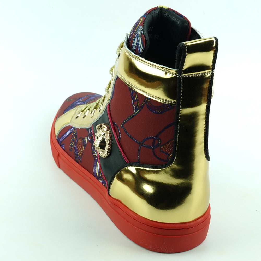 FI-2421 Red Gold Lace up High top Sneaker Encore by Fiesso