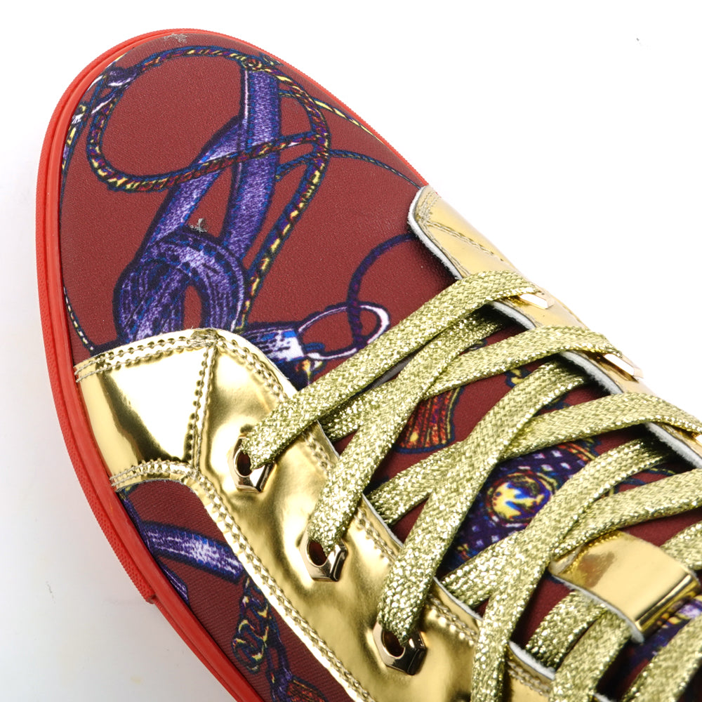 FI-2421 Red Gold Lace up High top Sneaker Encore by Fiesso