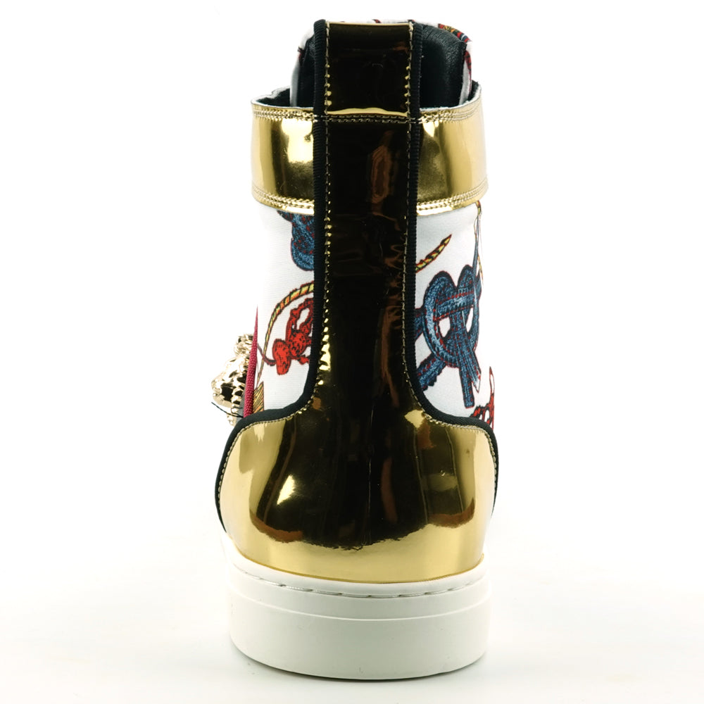 FI-2421 White Gold Lace up High top Sneaker Encore by Fiesso