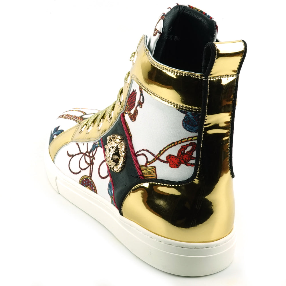 FI-2421 White Gold Lace up High top Sneaker Encore by Fiesso