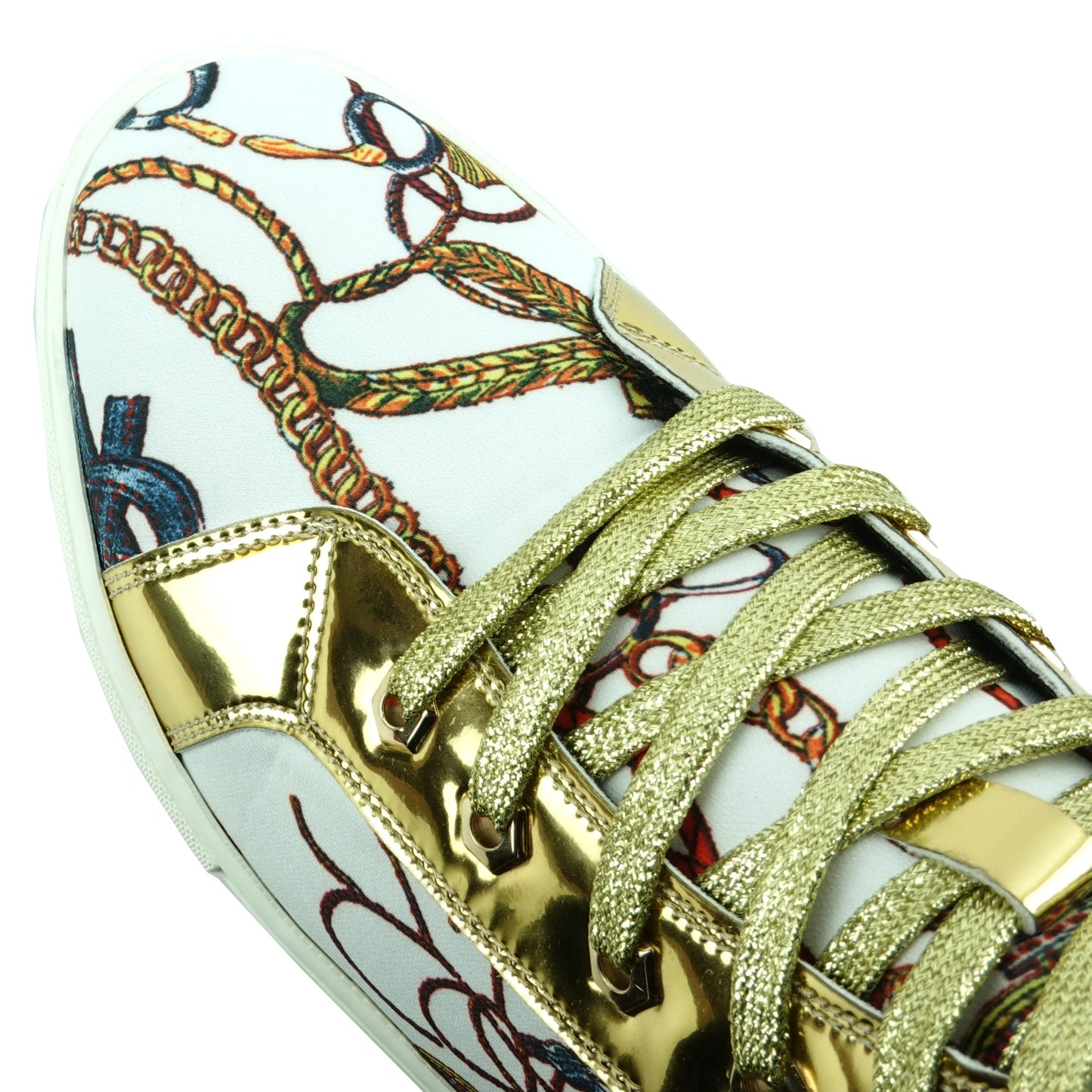 FI-2421 White Gold Lace up High top Sneaker Encore by Fiesso