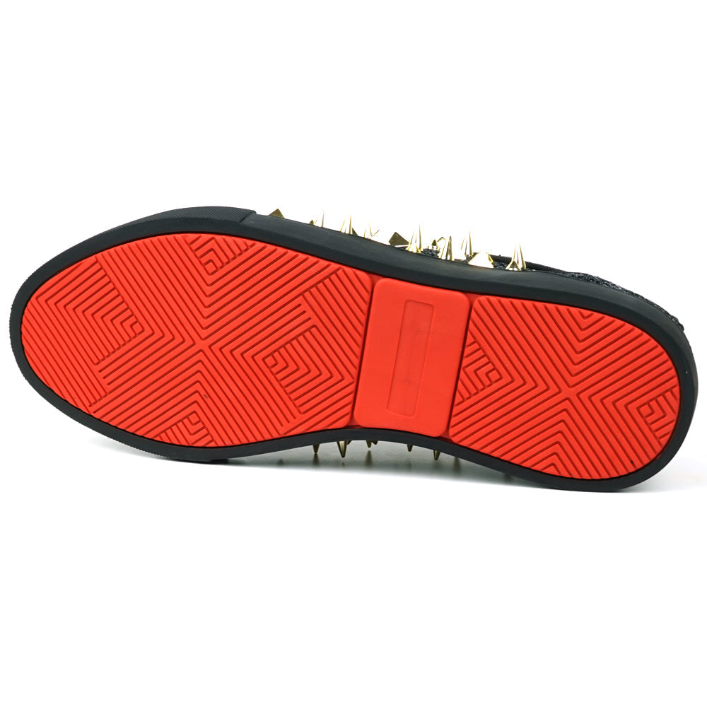 FI-2429 Black Glitter Gold Spikes Lace up Low Cut Sneaker Encore by Fiesso