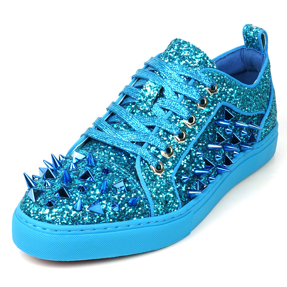 FI-2429 Blue Glitter Blue Spikes Lace up Low Cut Sneaker Encore by Fiesso