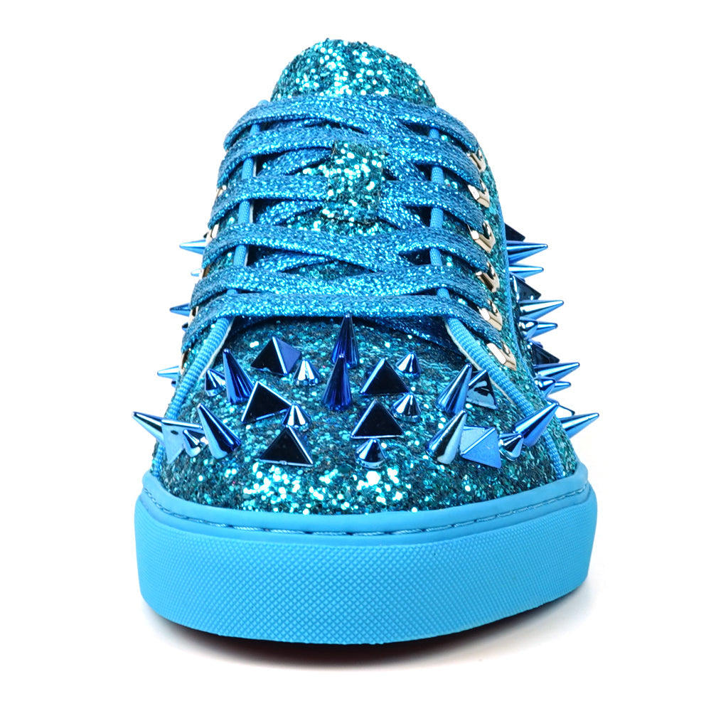 FI-2429 Blue Glitter Blue Spikes Lace up Low Cut Sneaker Encore by Fiesso
