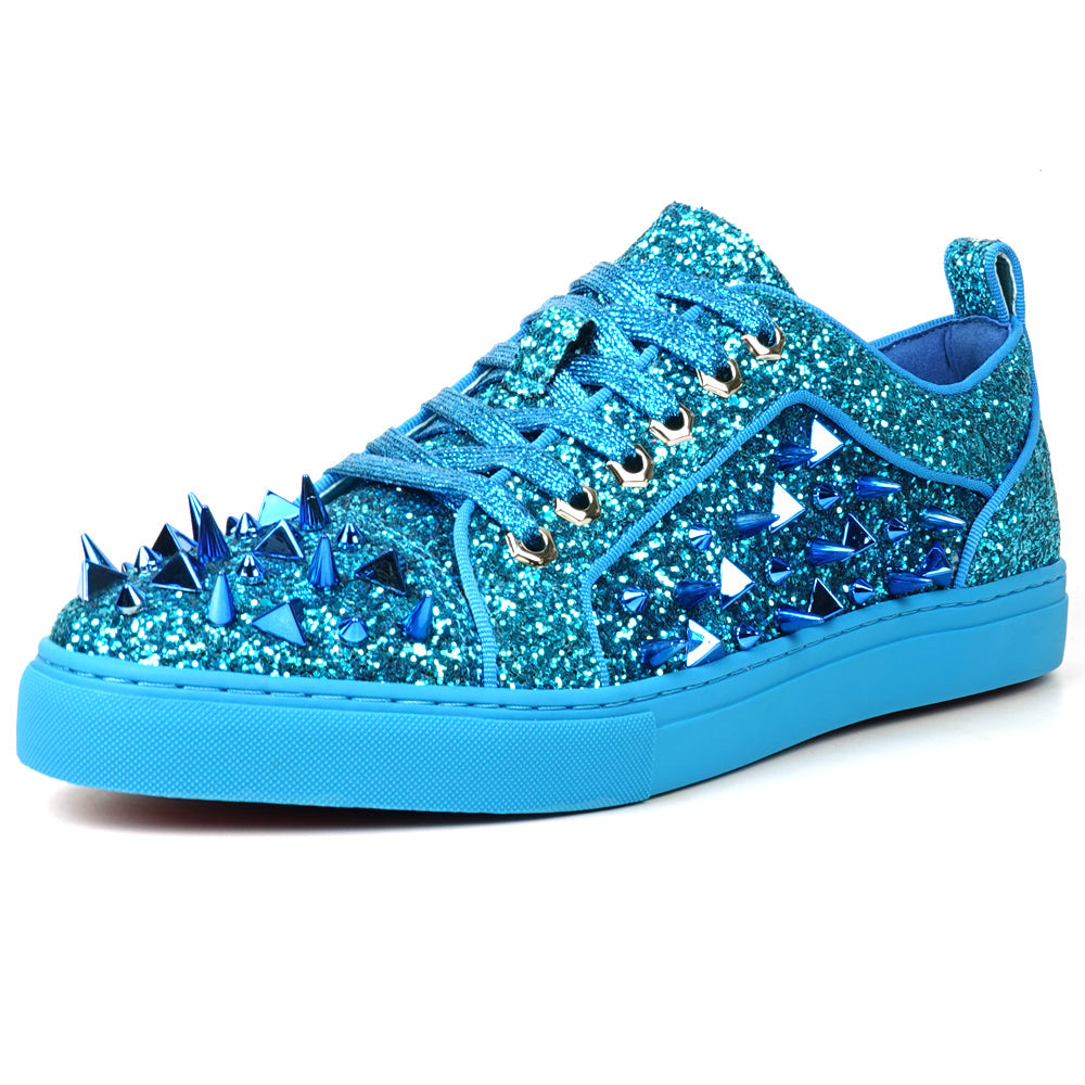 FI-2429 Blue Glitter Blue Spikes Lace up Low Cut Sneaker Encore by Fiesso