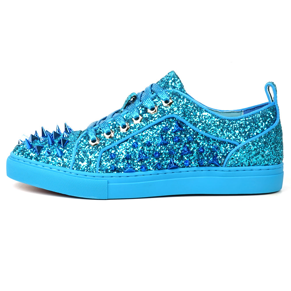 FI-2429 Blue Glitter Blue Spikes Lace up Low Cut Sneaker Encore by Fiesso