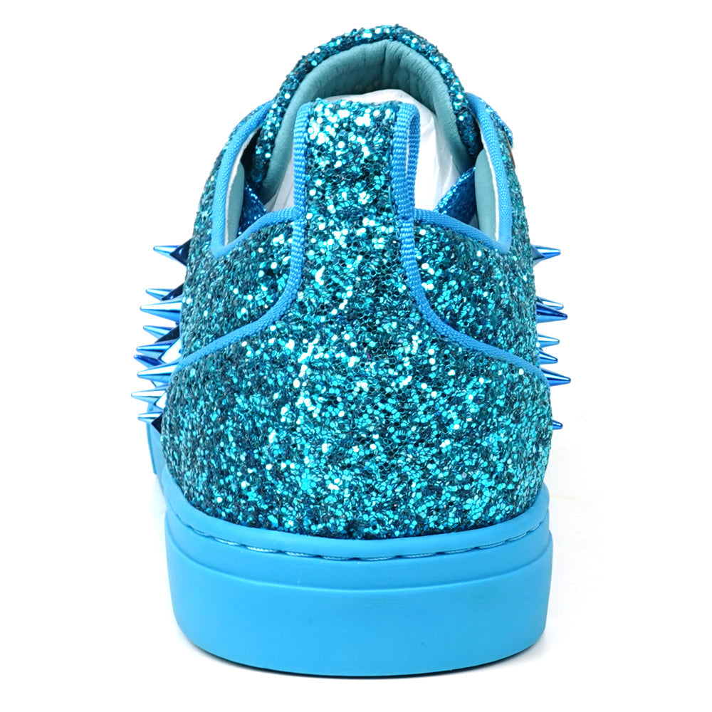 FI-2429 Blue Glitter Blue Spikes Lace up Low Cut Sneaker Encore by Fiesso