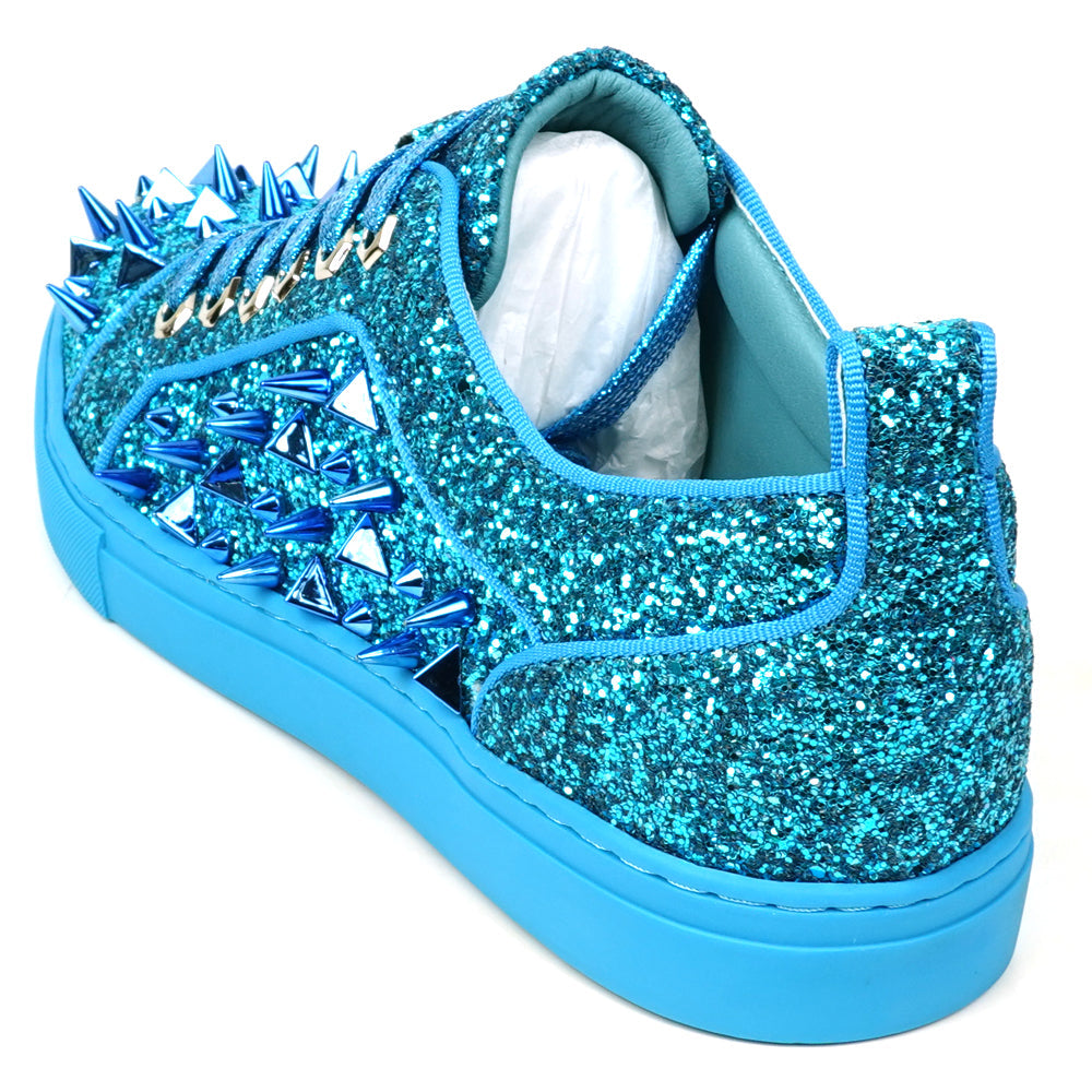 FI-2429 Blue Glitter Blue Spikes Lace up Low Cut Sneaker Encore by Fiesso