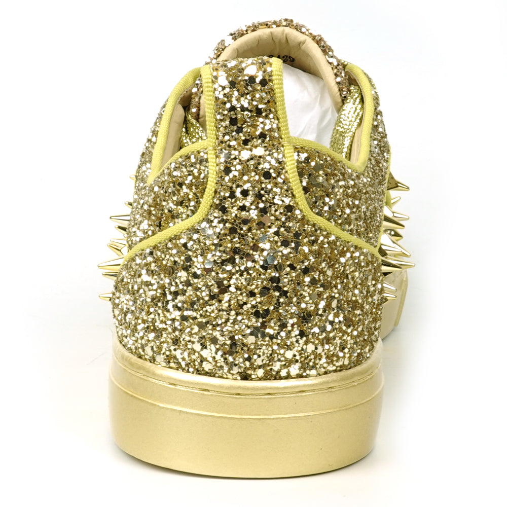 FI-2429 Gold Glitter Gold Spikes Lace up Low Cut Sneaker Encore by Fiesso