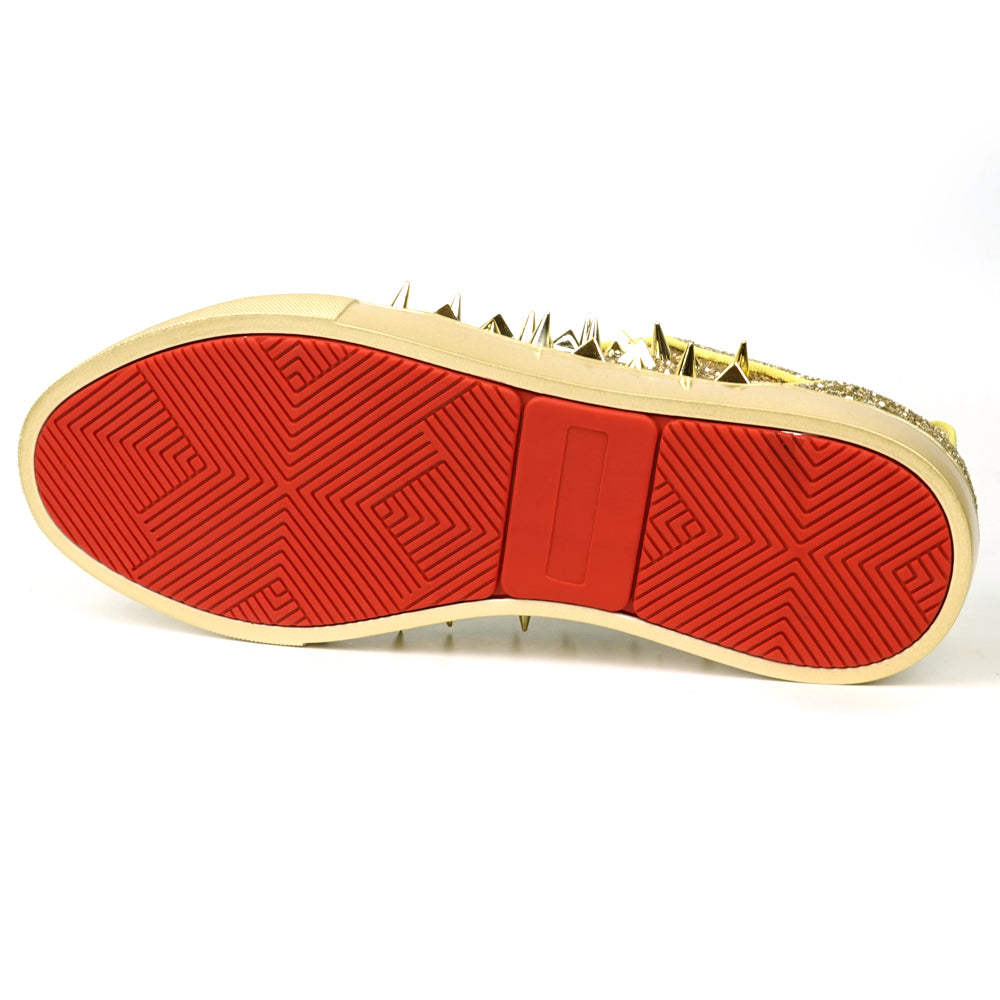 FI-2429 Gold Glitter Gold Spikes Lace up Low Cut Sneaker Encore by Fiesso