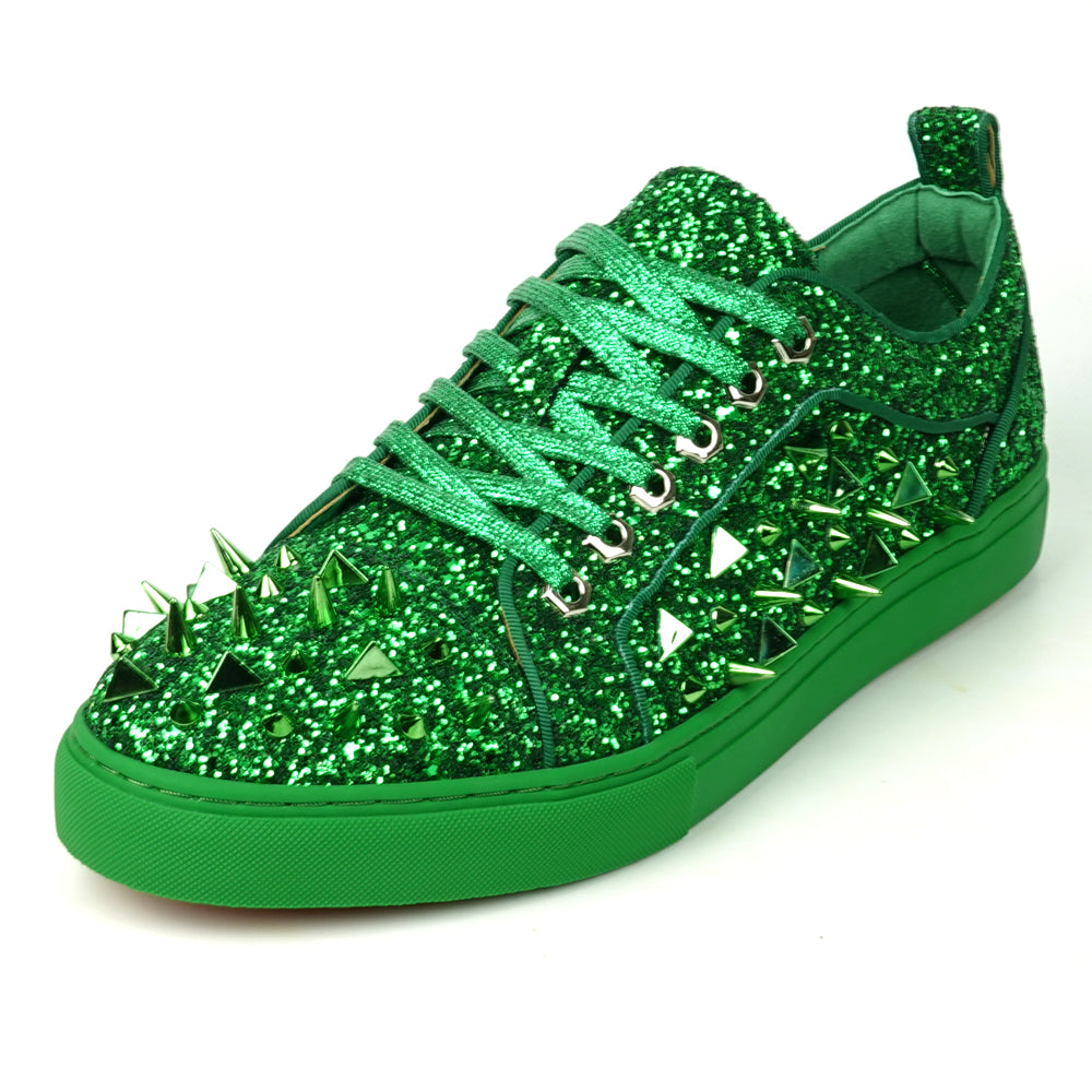 FI-2429 Green Glitter Green Spikes Lace up Low Cut Sneaker Encore by Fiesso
