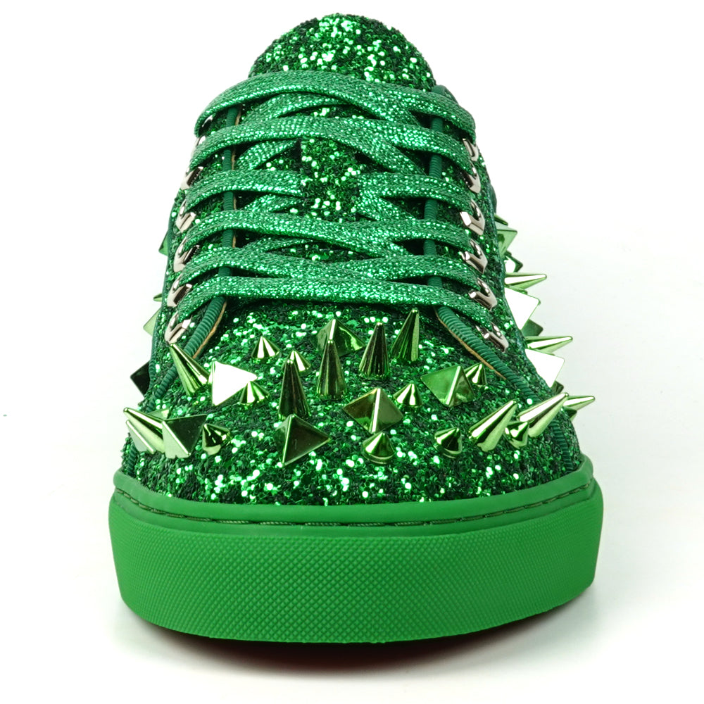 FI-2429 Green Glitter Green Spikes Lace up Low Cut Sneaker Encore by Fiesso