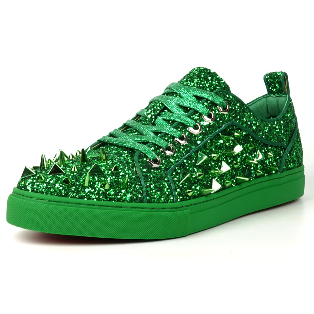 FI-2429 Green Glitter Green Spikes Lace up Low Cut Sneaker Encore by Fiesso