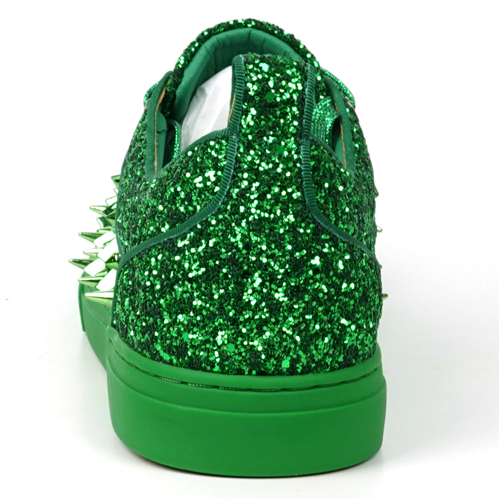 FI-2429 Green Glitter Green Spikes Lace up Low Cut Sneaker Encore by Fiesso