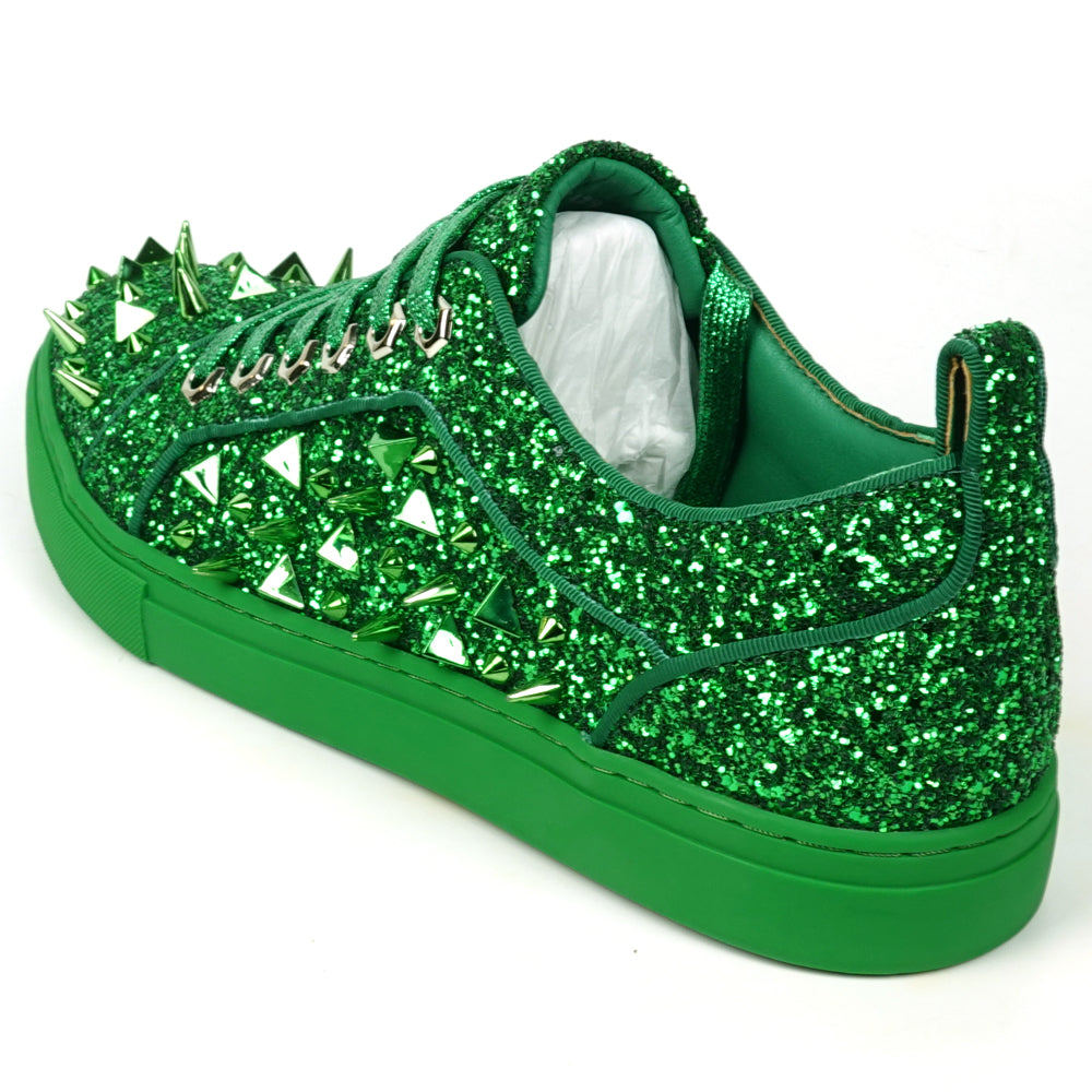 FI-2429 Green Glitter Green Spikes Lace up Low Cut Sneaker Encore by Fiesso