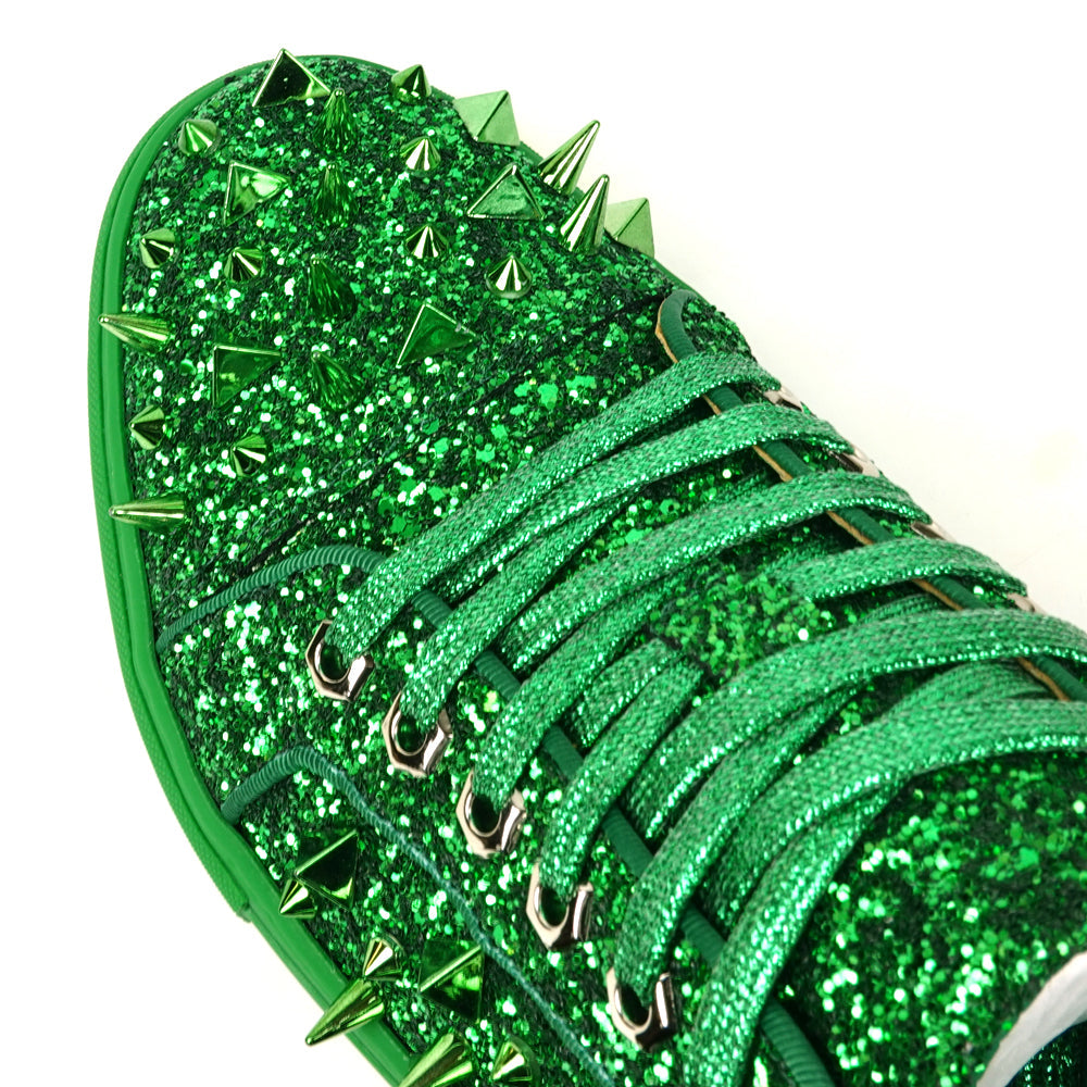 FI-2429 Green Glitter Green Spikes Lace up Low Cut Sneaker Encore by Fiesso
