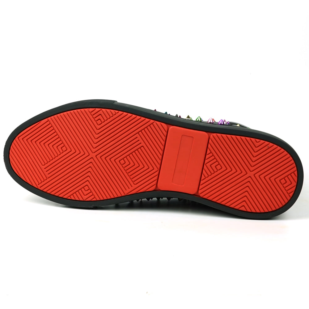 FI-2430 Black Leather Multicolor Spikes Lace up High top Sneaker Encore by Fiesso
