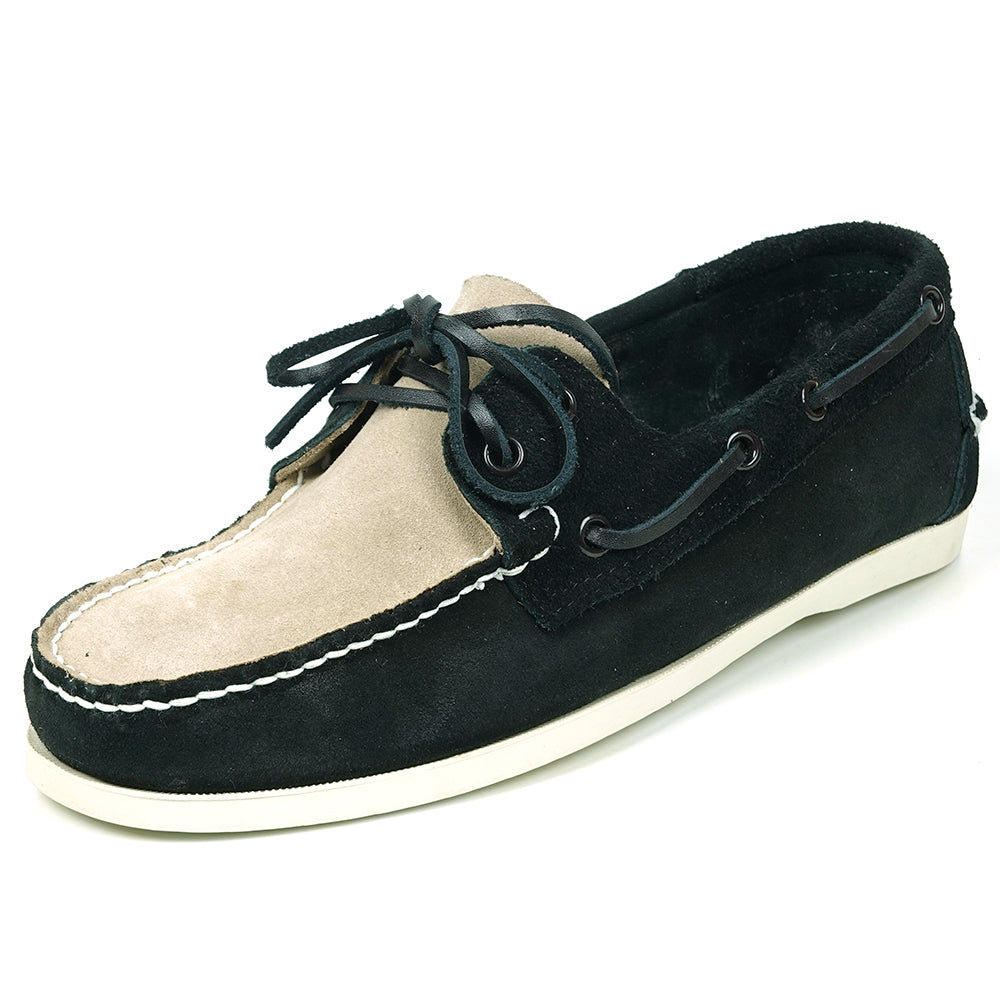 FI-6512-S Black Beige Premiun Genuine Suede Lace up Boat Shoes Fiesso by Aurelio Garcia