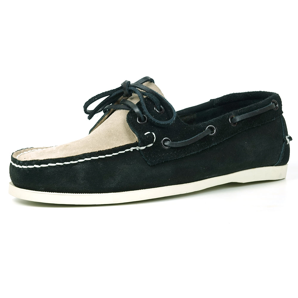 FI-6512-S Black Beige Premiun Genuine Suede Lace up Boat Shoes Fiesso by Aurelio Garcia