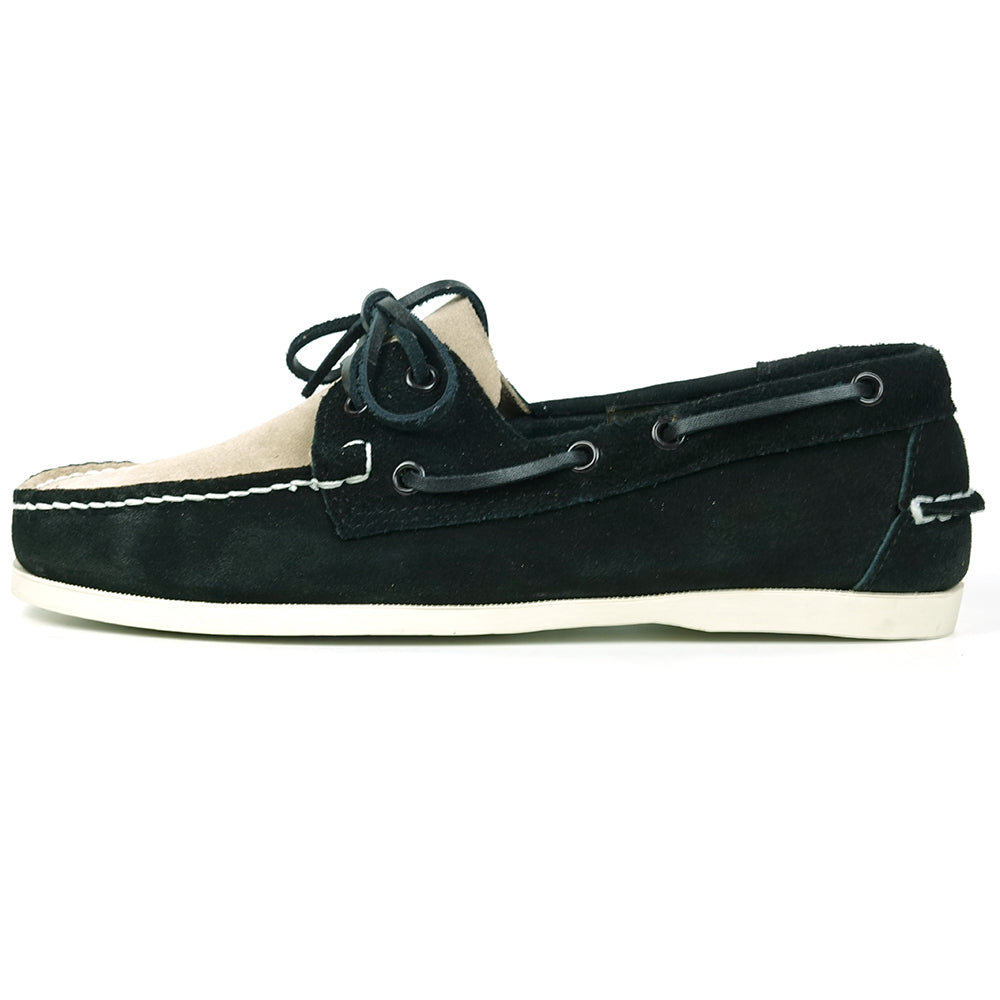 FI-6512-S Black Beige Premiun Genuine Suede Lace up Boat Shoes Fiesso by Aurelio Garcia
