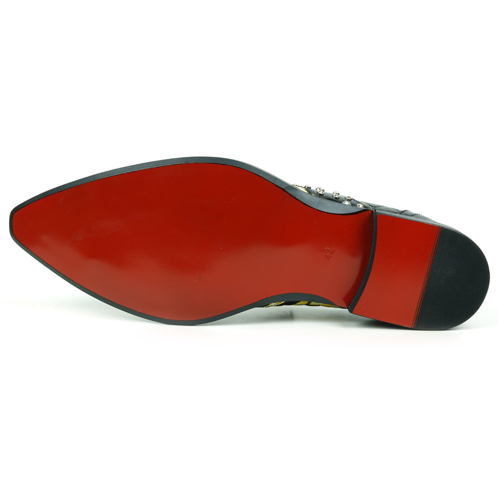 FI-6942 Black/White Genuine Patent Leather Shoe by Fiesso Gun Metal Tip Slip on