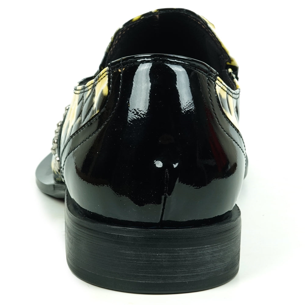FI-6942 Black/White Genuine Patent Leather Shoe by Fiesso Gun Metal Tip Slip on