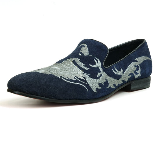 FI-7039 Navy Suede Embroidered Shoe Fiesso by Aurelio Garcia Slip on Loafer